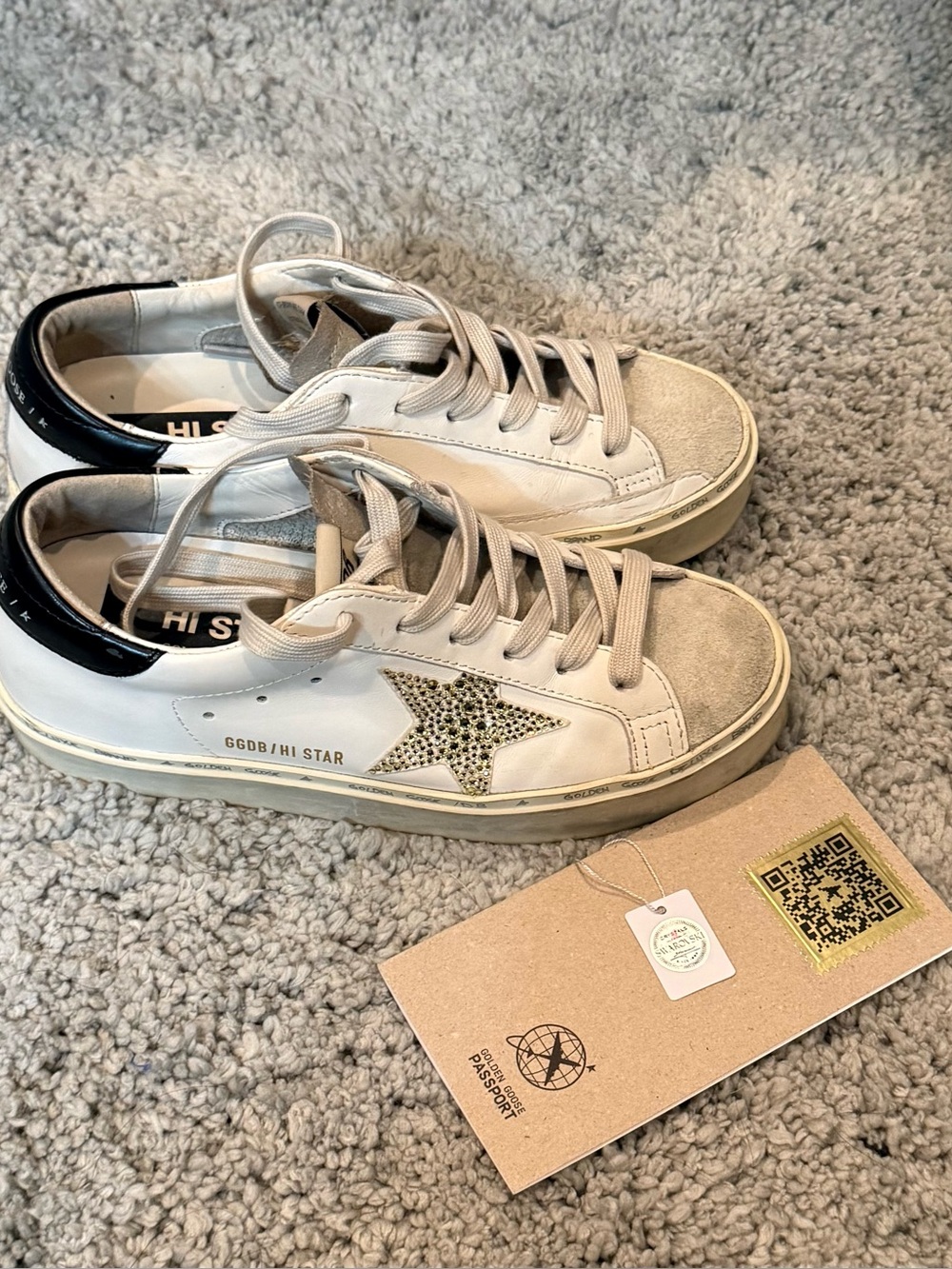 Golden Goose Hi Star with Swarovski crystal star and black heel